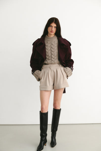 ★ESCSTUDIO★Leather pocket shorts (beige)★正規品/直送料込 italiandarkbeigecottonstretchs