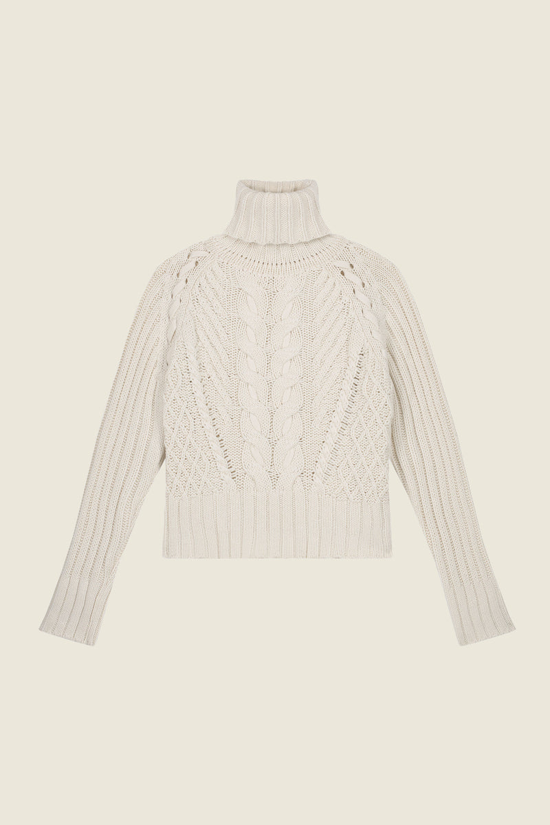 Cable Knit Turtleneck Sweater Marshmallow