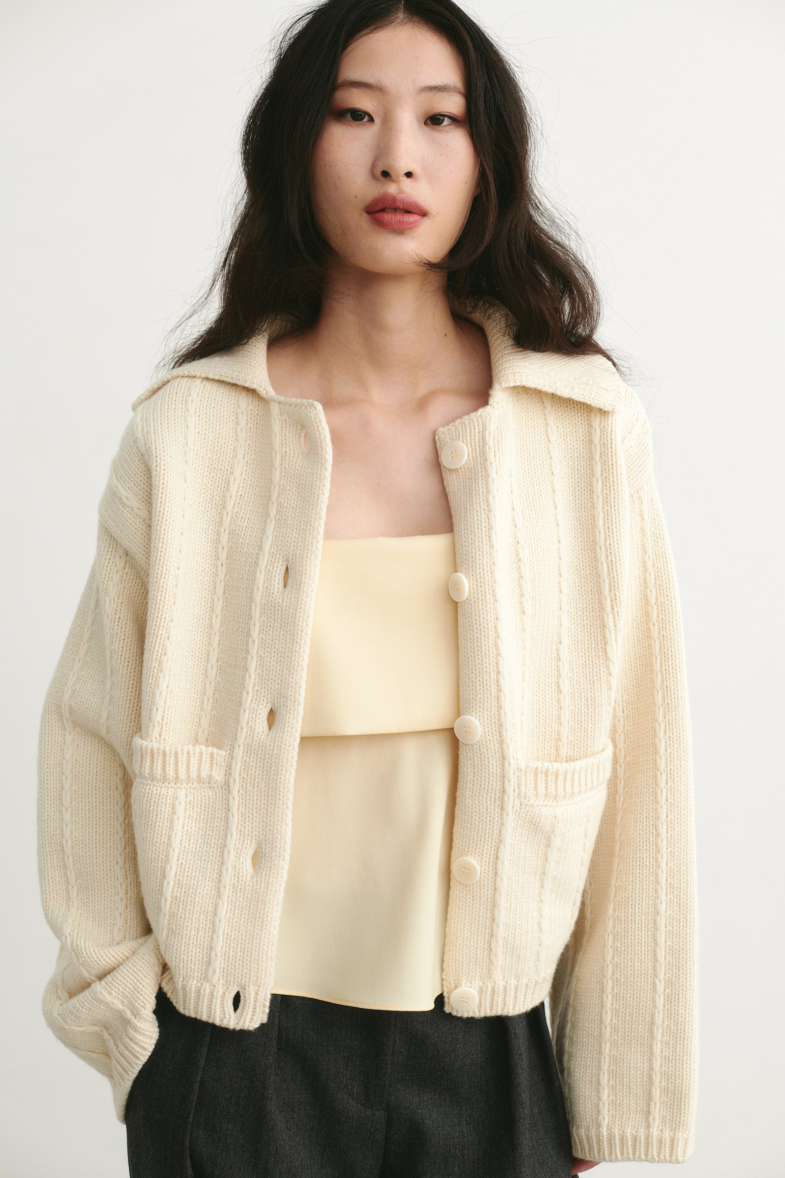 【Eaphi】FUR KNIT CARDIGAN ivory Ivory Fur Cardigan - White – Alessa Clothing