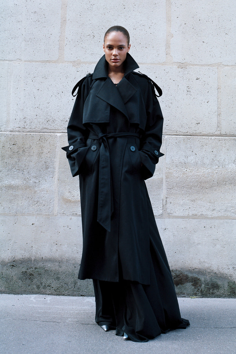 Wool Trench Coat Black ATTIRE THE STUDIO Wool Trench Coat Black ATTIRE THE STUDIO