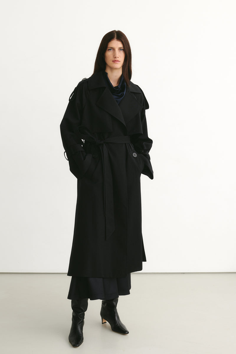 black dress trench coat Black Dress Ladies Trench Coat | Double Breasted | Bergman Limited Edition