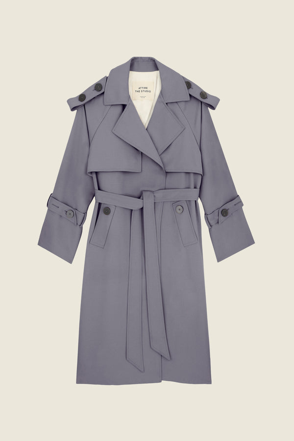 Wool Trench Coat Blue-Grey