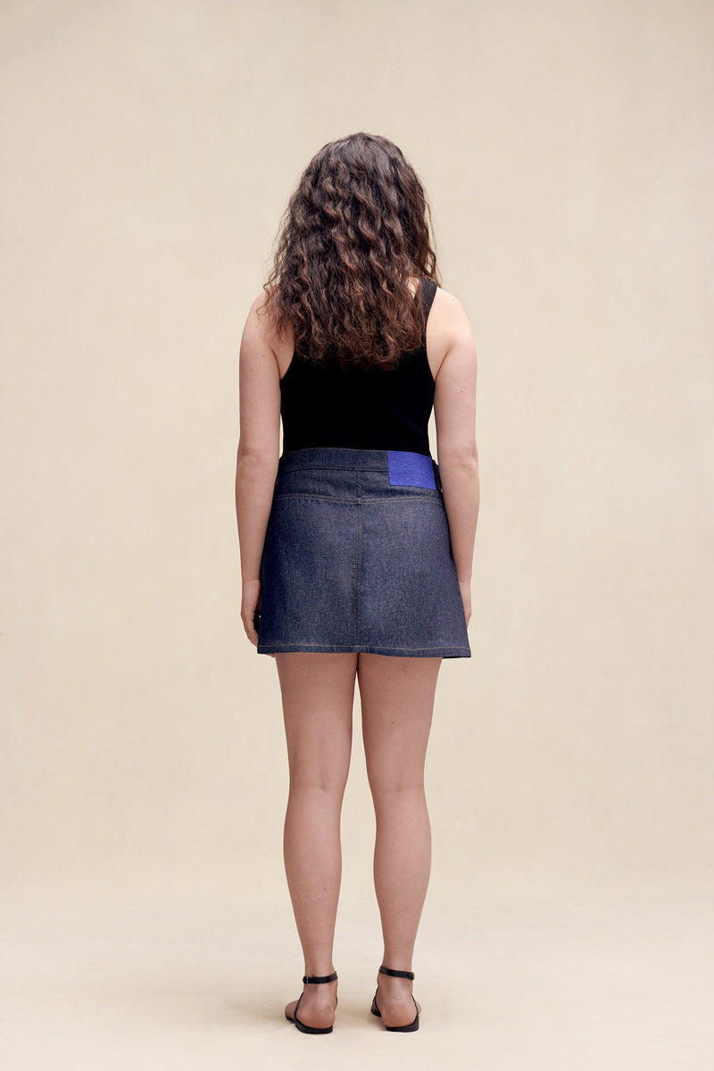 Oxford Denim Skirt Raw Blue