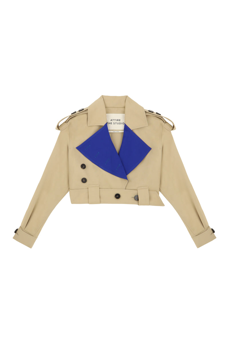 Wool Cropped Jacket Beige/Blue