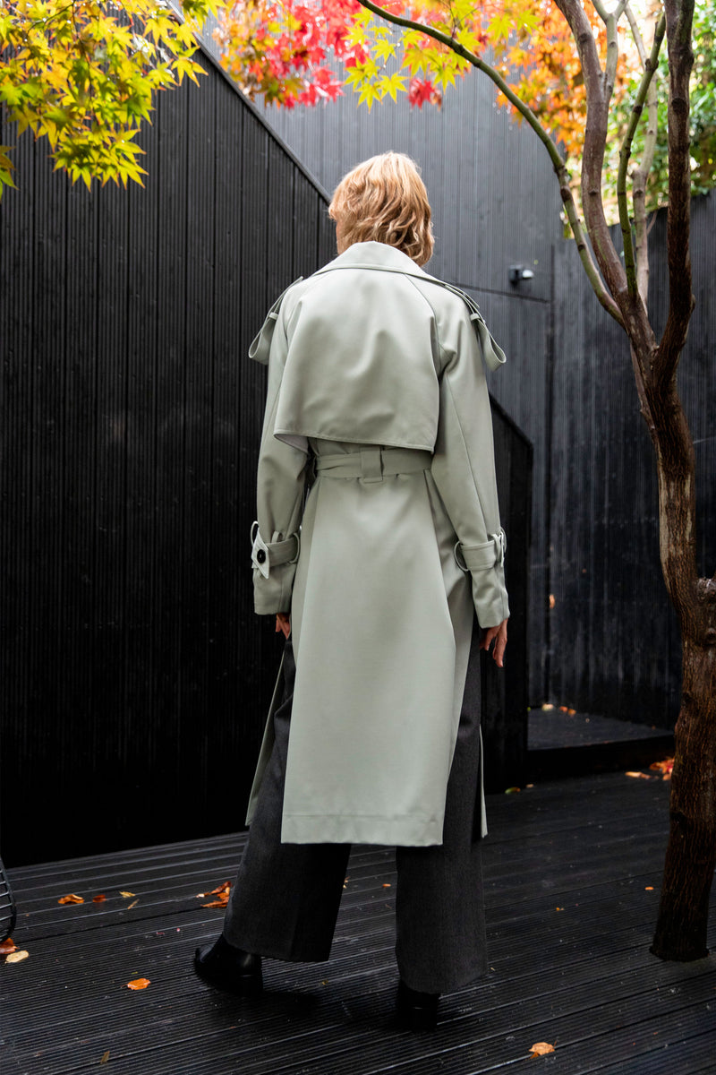 Wool Trench Coat Sage