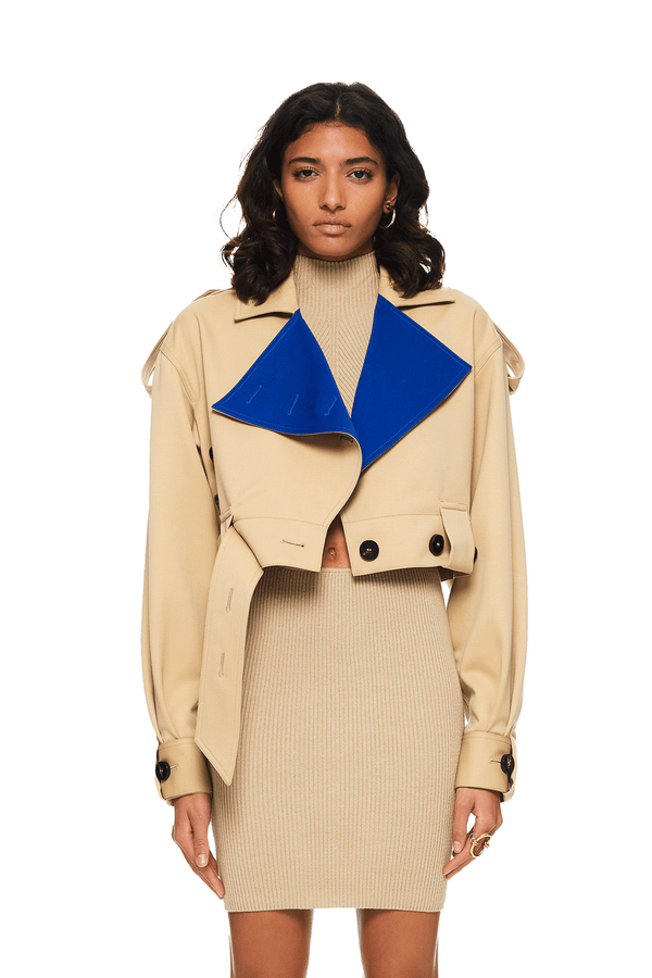 Wool Cropped Jacket Beige/Blue