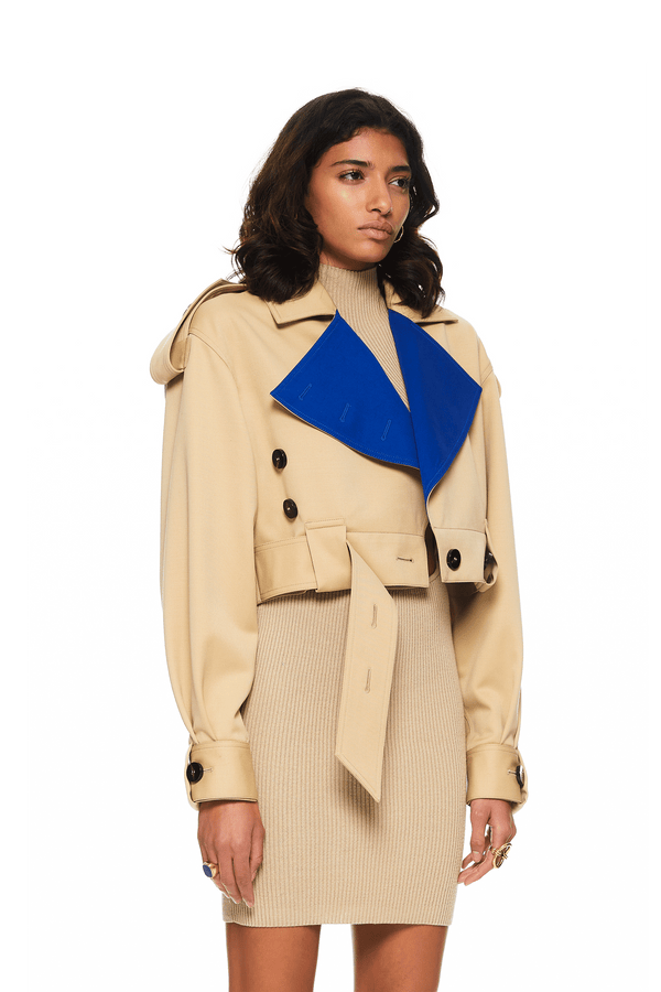 Wool Cropped Jacket Beige/Blue