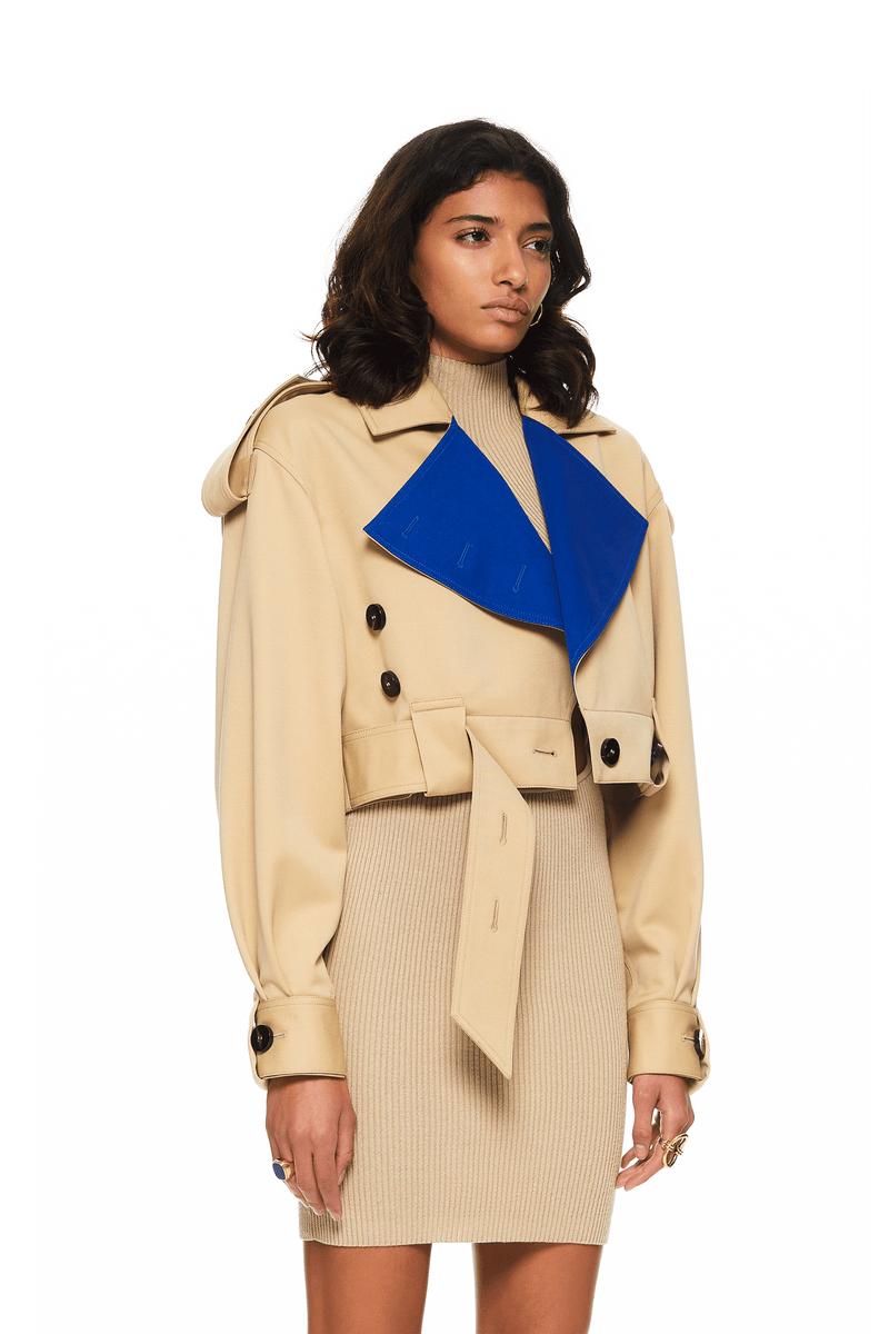 Wool Cropped Jacket Beige/Blue